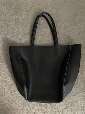 Macys Black Tote Bag with Subtle Blue Trim